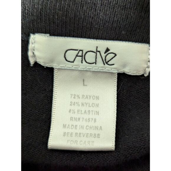 CACHE! ELEGANT JEWELED & MOP BUTTON BLACK LIGHTWEIGHT CARDIGAN SWEATER! SZ L - Picture 7 of 9